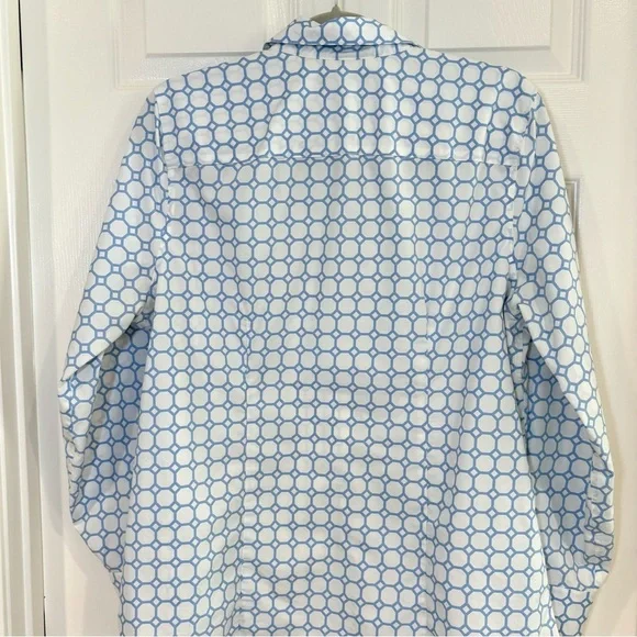 Lands' End Women Geometric Button Up Collar Long Sleeve Shirt 14W No Iron Cotton - Picture 7 of 11